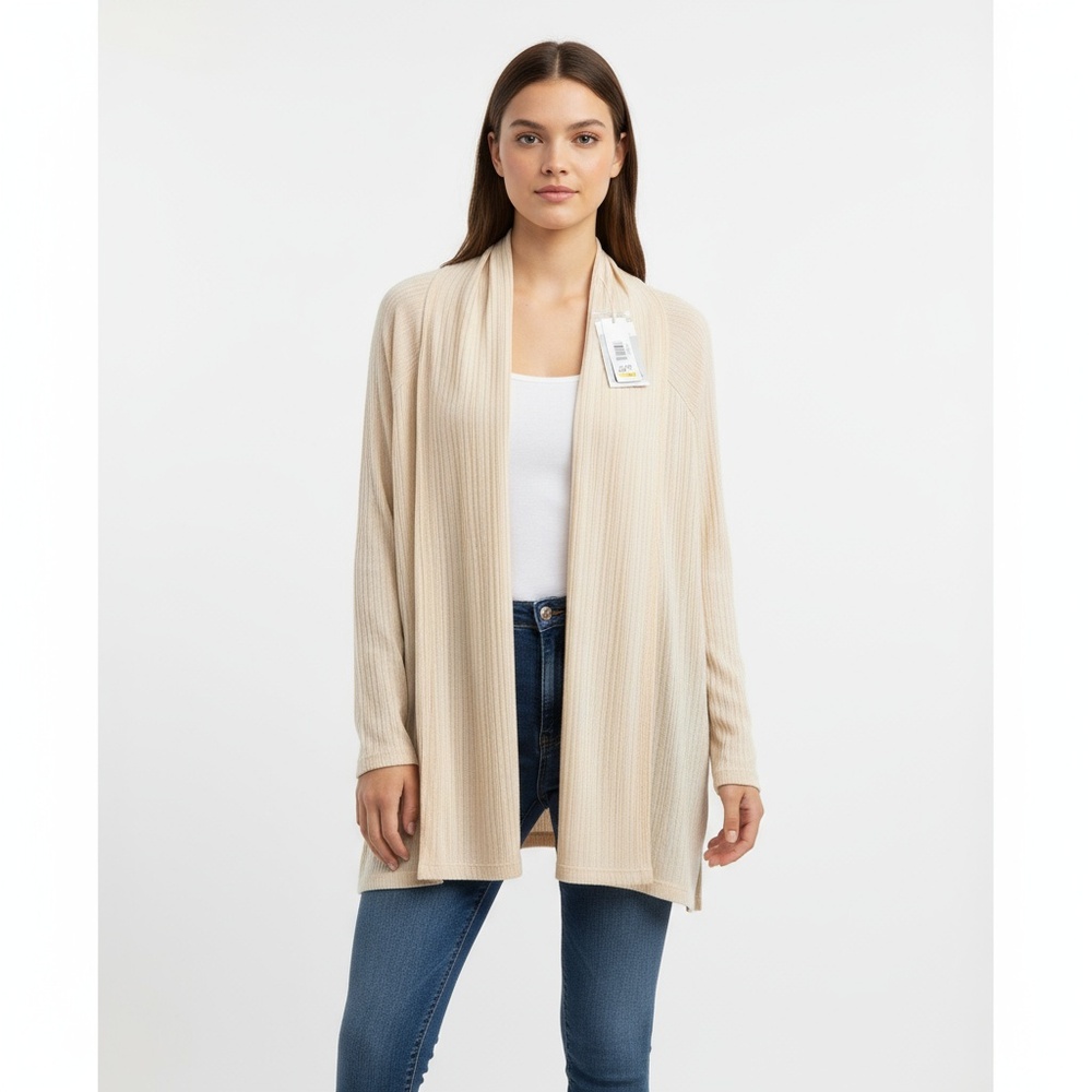 NWT Simply Noelle Cardigan Sweater Womens L/XL Open Front Ribbed Beige